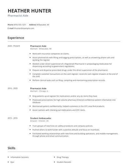Pharmacist Aide Resume