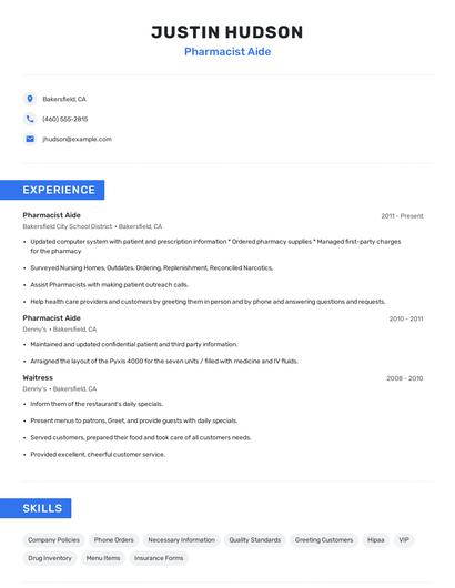 Pharmacist Aide Resume