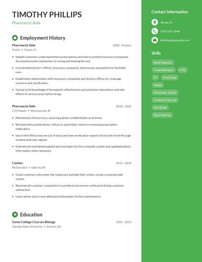 Pharmacist Aide Resume
