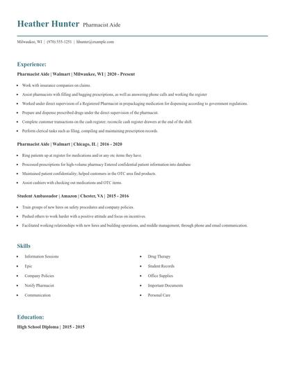 Pharmacist Aide Resume