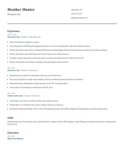 Pharmacist Aide Resume