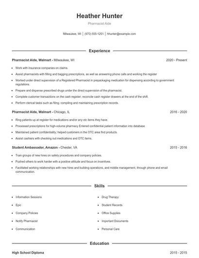 Pharmacist Aide Resume