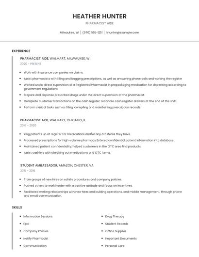 Pharmacist Aide Resume