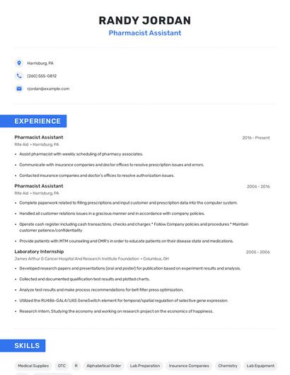 Pharmacist Assistant Resume