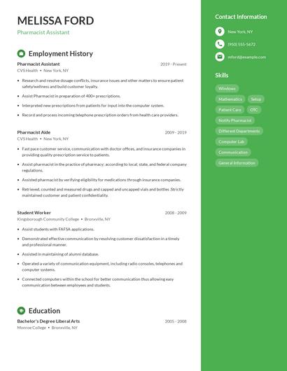 Pharmacist Assistant Resume