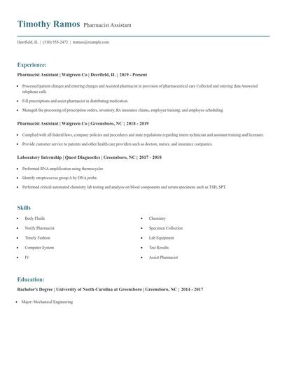 Pharmacist Assistant Resume