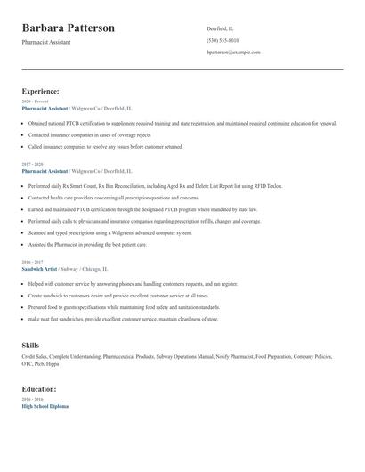 Pharmacist Assistant Resume