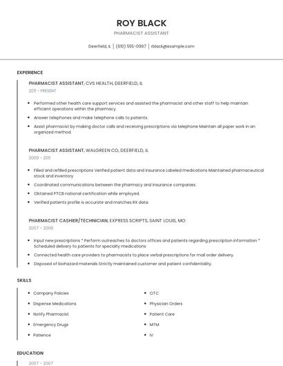 Pharmacist Assistant Resume
