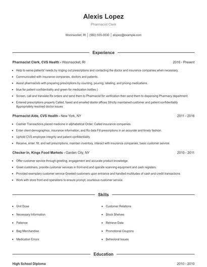 Pharmacist Clerk Resume