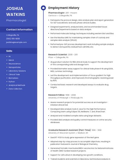 Pharmacologist Resume