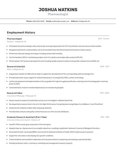 Pharmacologist Resume