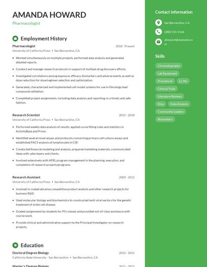 Pharmacologist Resume