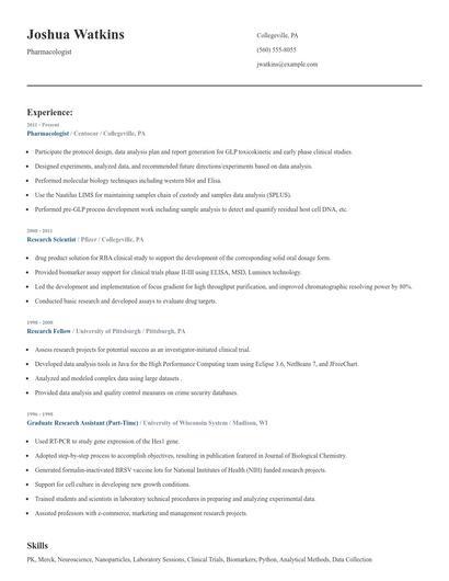 Pharmacologist Resume