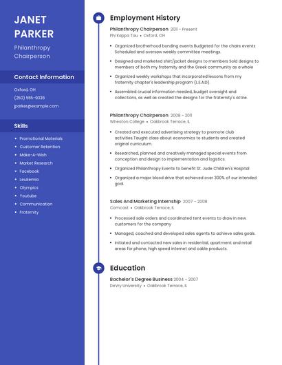 Philanthropy Chairperson Resume