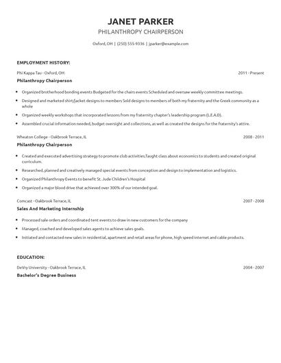Philanthropy Chairperson Resume