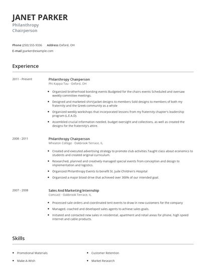 Philanthropy Chairperson Resume