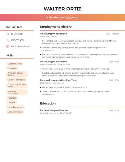 Philanthropy Chairperson Resume