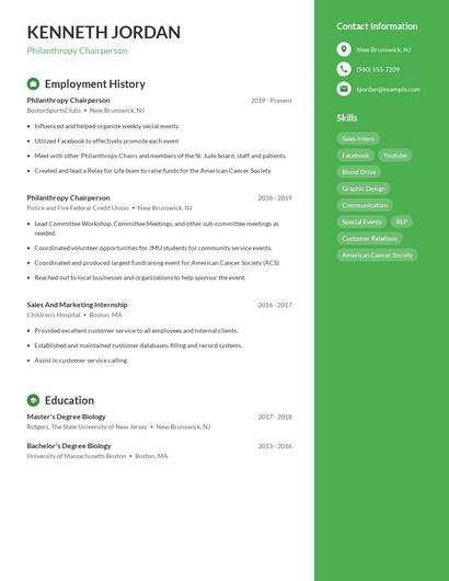 Philanthropy Chairperson Resume