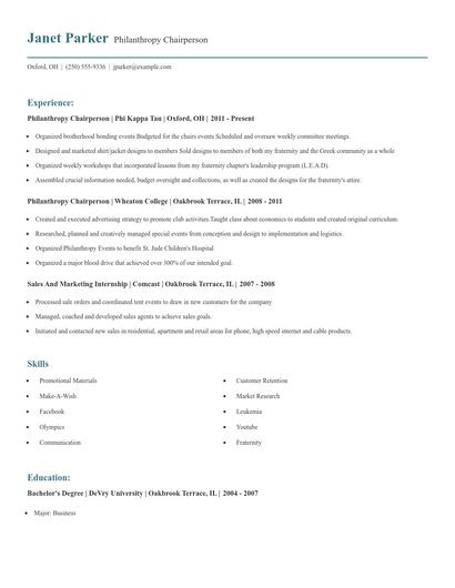 Philanthropy Chairperson Resume