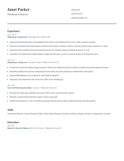 Philanthropy Chairperson Resume