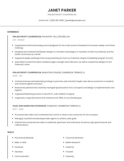 Philanthropy Chairperson Resume