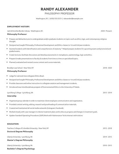 Philosophy Professor Resume