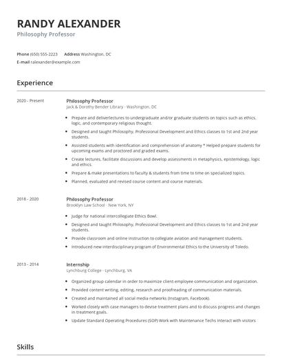 Philosophy Professor Resume