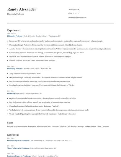 Philosophy Professor Resume