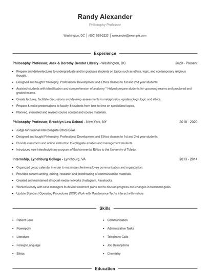 Philosophy Professor Resume