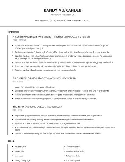 Philosophy Professor Resume
