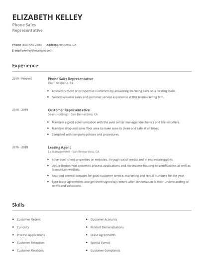 Phone Sales Representative Resume