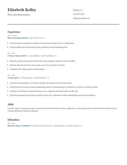Phone Sales Representative Resume