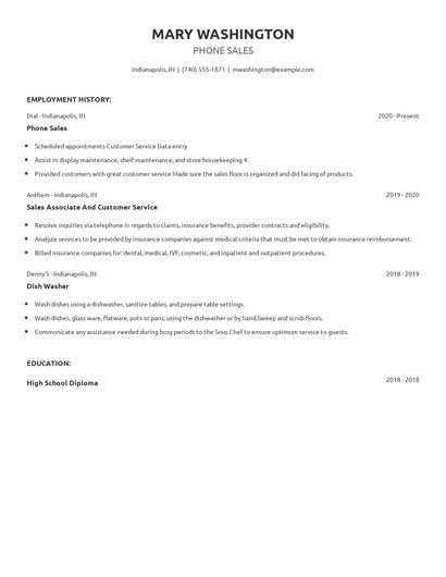 Phone Sales Resume