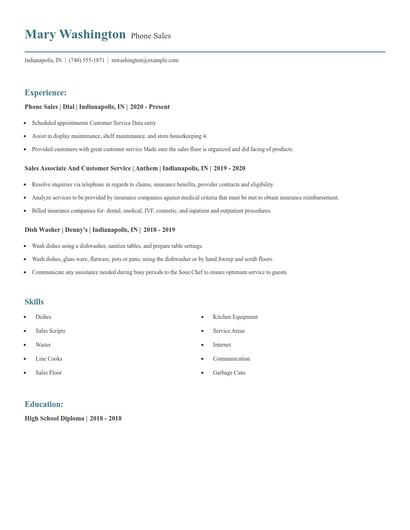 Phone Sales Resume