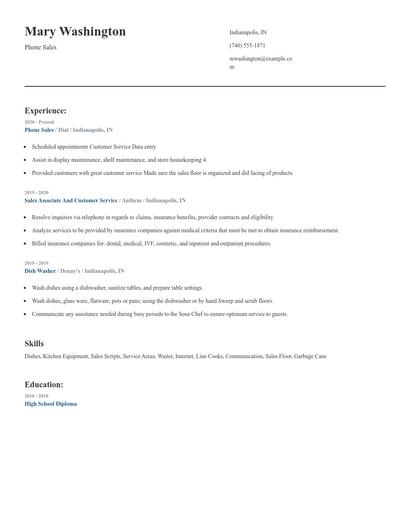 Phone Sales Resume