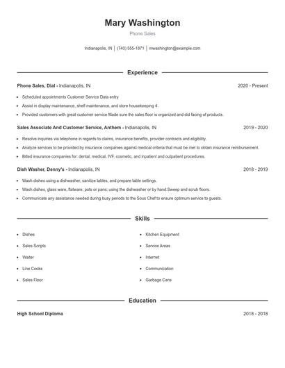 Phone Sales Resume