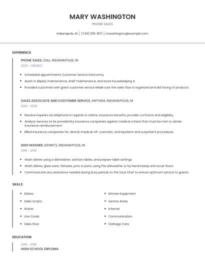 Phone Sales Resume