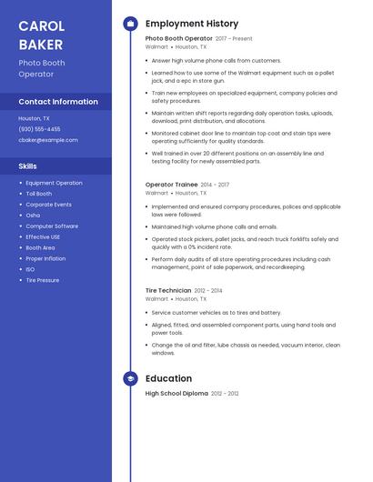 Photo Booth Operator Resume