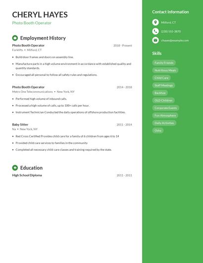 Photo Booth Operator Resume
