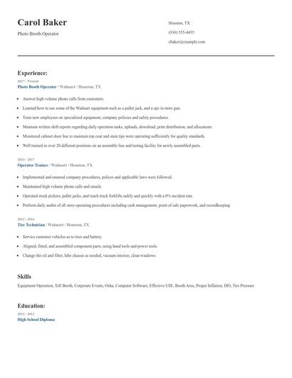 Photo Booth Operator Resume