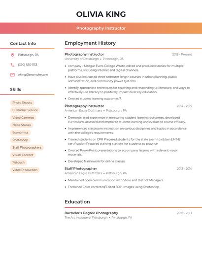 Photography Instructor Resume