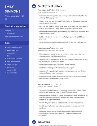 Photojournalist/Editor Resume
