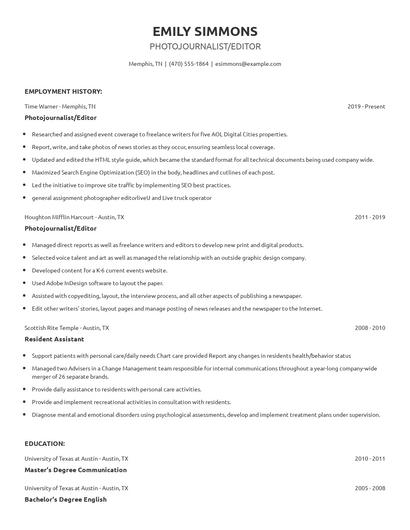 Photojournalist/Editor Resume
