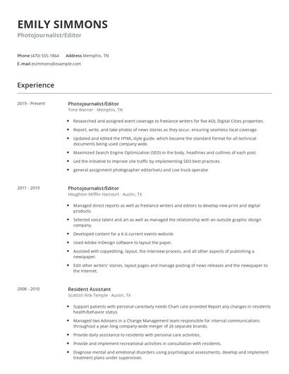 Photojournalist/Editor Resume