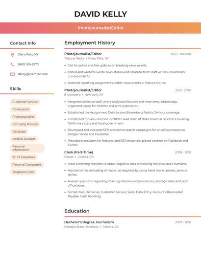Photojournalist/Editor Resume