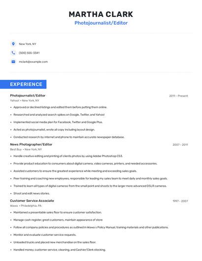 Photojournalist/Editor Resume