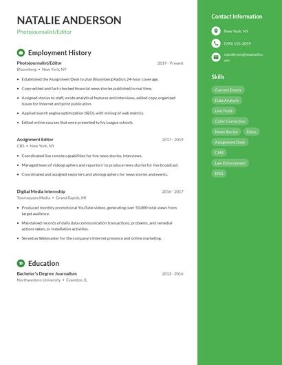 Photojournalist/Editor Resume