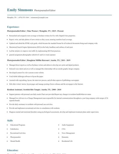 Photojournalist/Editor Resume