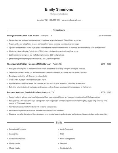 Photojournalist/Editor Resume