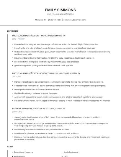 Photojournalist/Editor Resume
